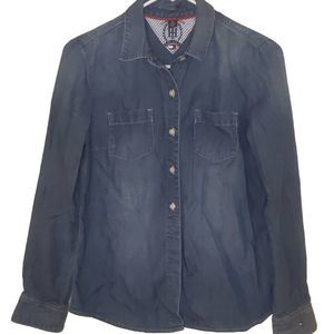 Tommy Hilfiger Blue Denim 100% Cotton Button Down Shirt Women's Size Medium